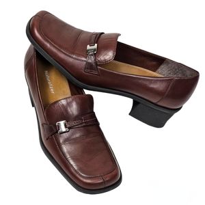 Naturalizer Mohogany Leather Block Heel Slip-on Loafer with Metallic Accent, 8N